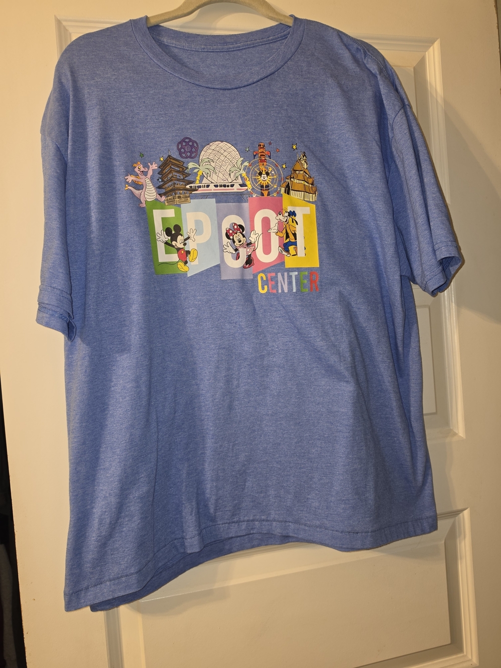 Disney Light Blue EPCOT Center Graphic Tee with Classic Characters